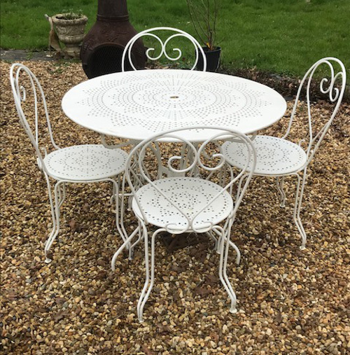 A5140 Set of 4 old french garden chairs and large round table set